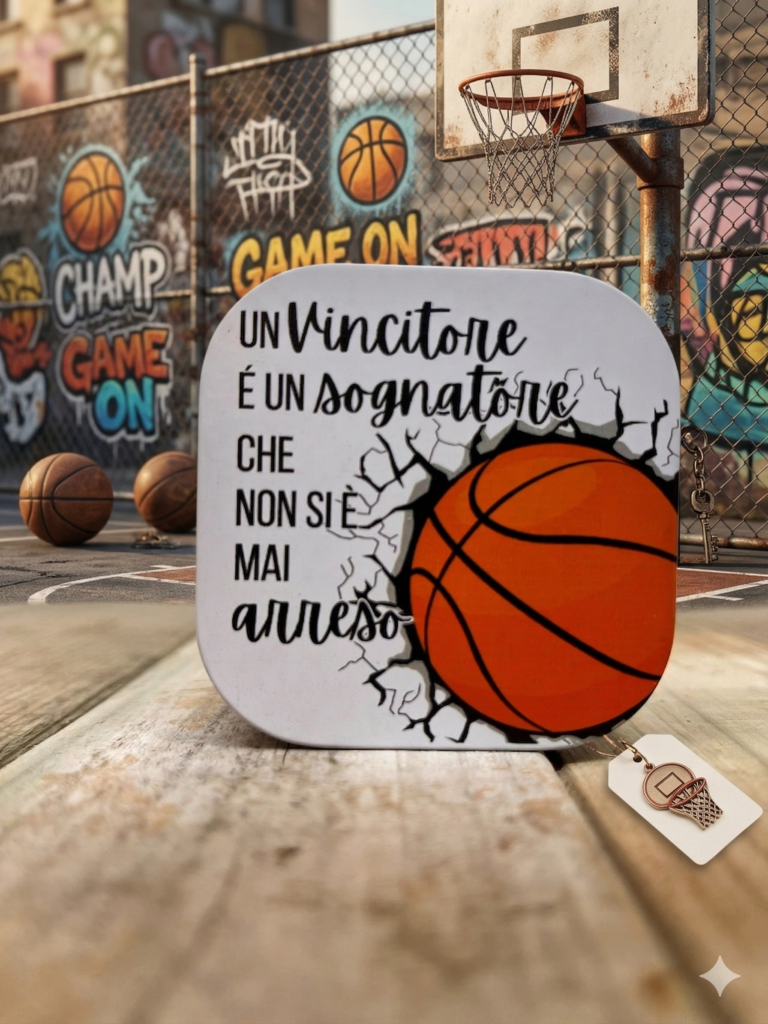 Scatolina in latta portaconfetti personalizzato a tema basket