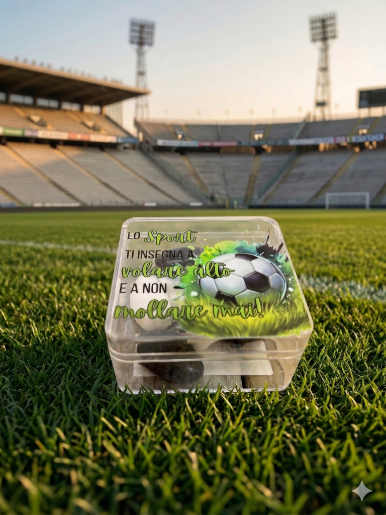 Scatolina in plexi portaconfetti personalizzata a tema calcio