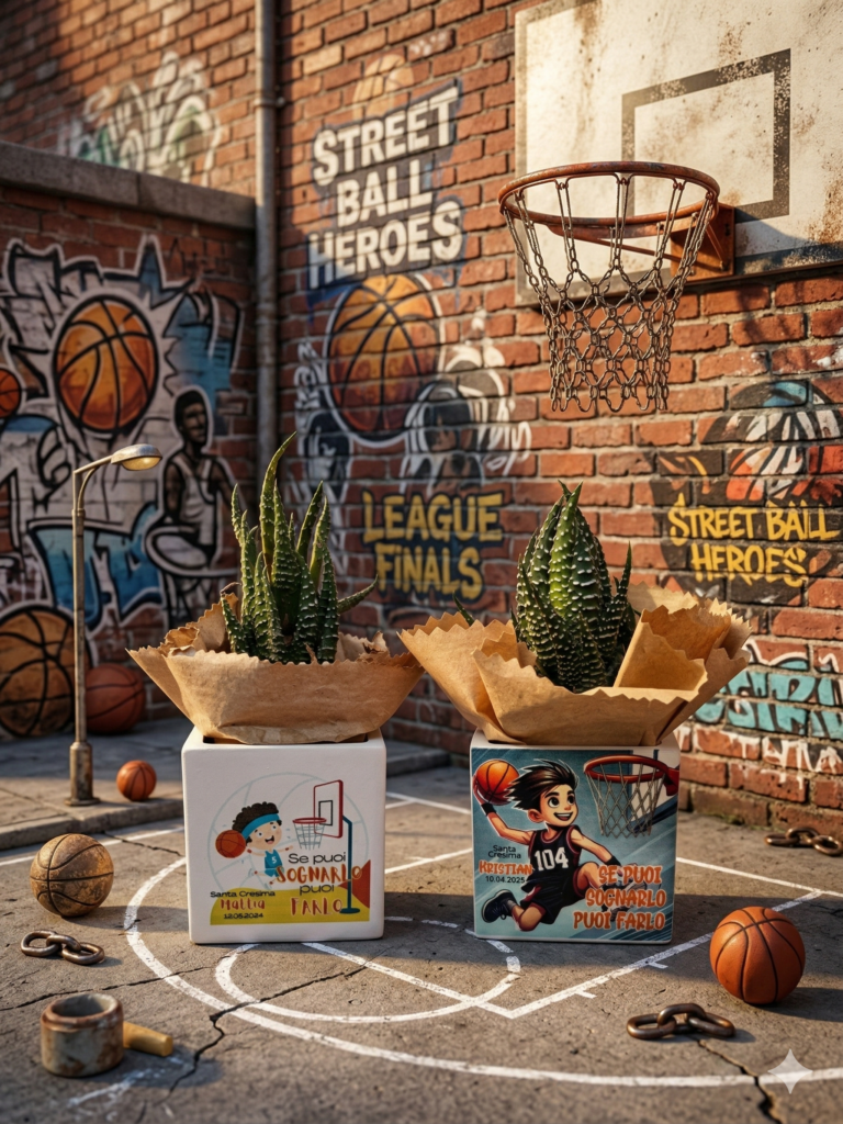 Vasetto con piantina personalizzato a tema basket