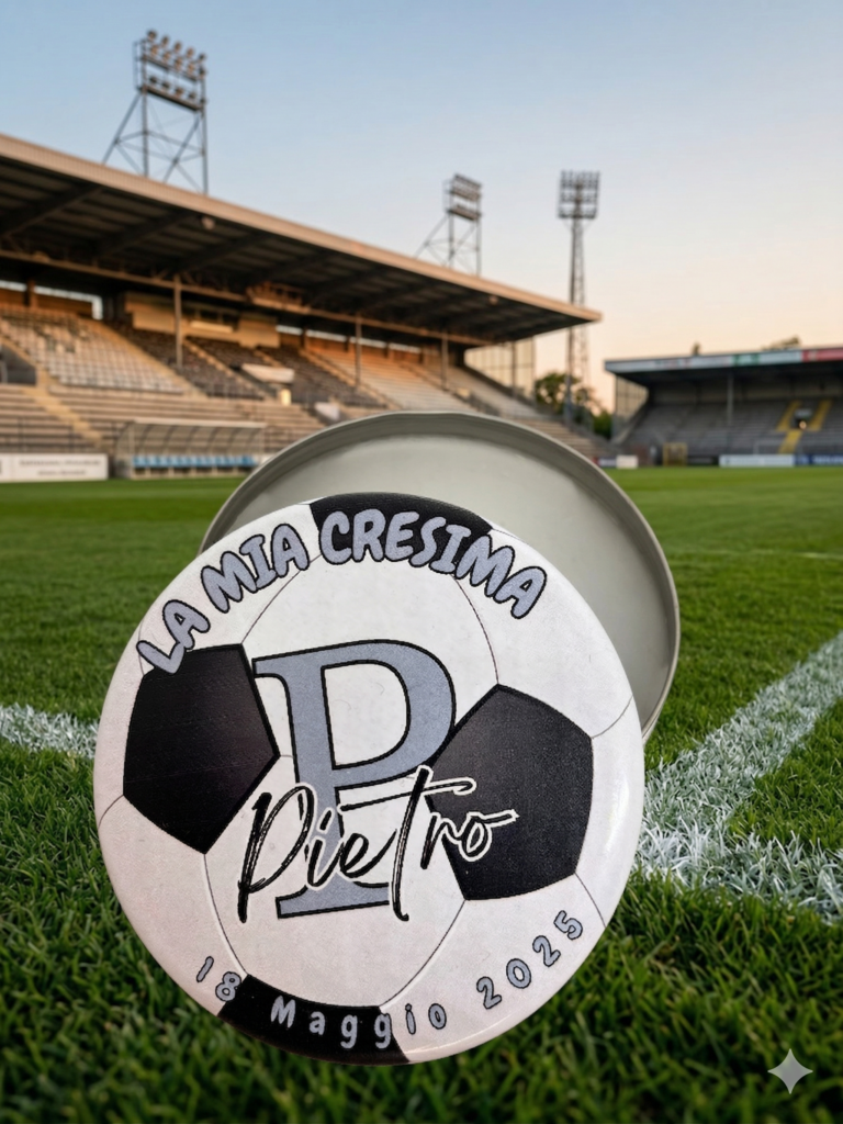 Scatolina con candela personalizzata a tema calcio