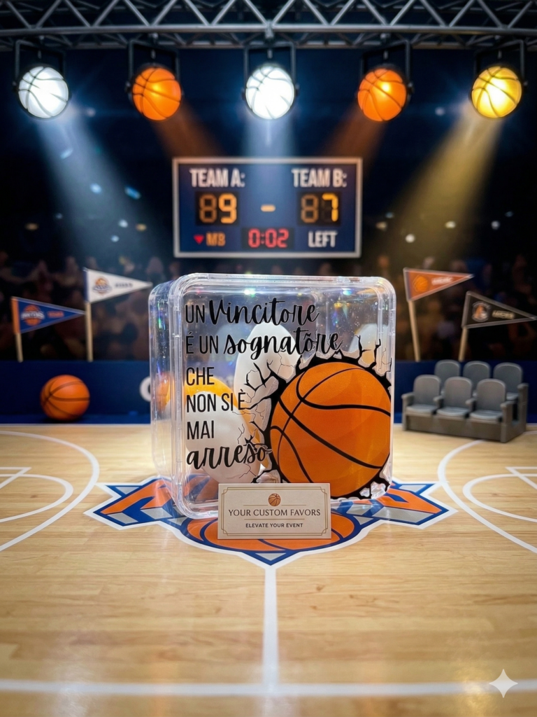 Scatolina portaconfetti in plexi personalizzato a tema basket